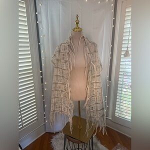 Pomegranate Moon Handmade Felted Wool Shawl Wrap 80” Boho Fringe Nepal